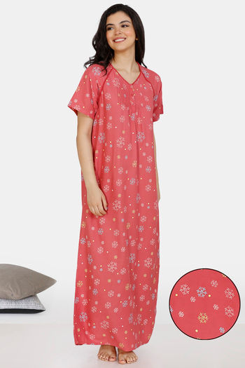 Buy Zivame Snowflakes Rayon Full Length Nightdress Red at Rs.673